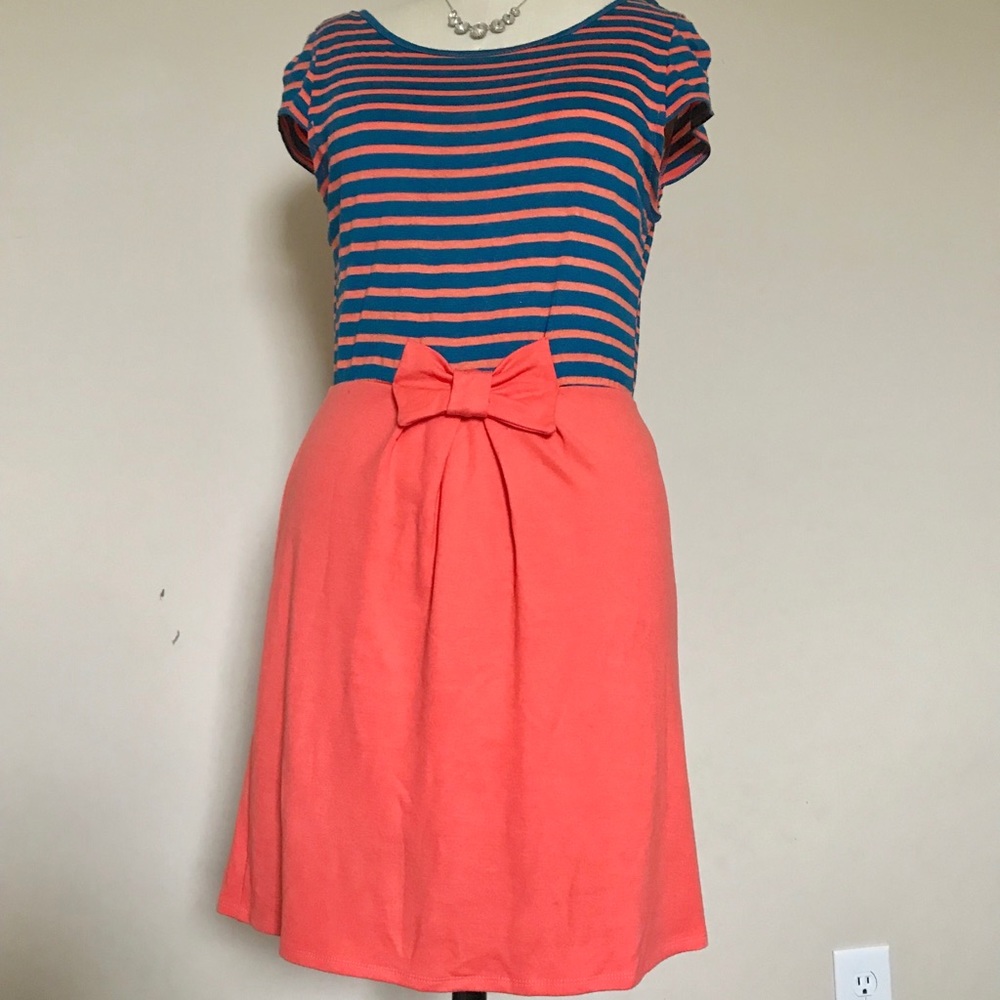 orange and blue striped dress, size medium.